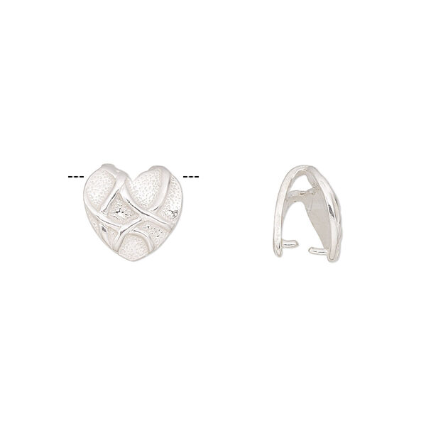 Bail, JBB Findings, ice-pick, sterling silver, 10x9mm heart with lines, 8mm grip length. Sold individually. image number 0