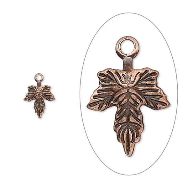 Charm, antique copper-plated brass, 10x7mm leaf. Sold per pkg of 100. image number 0