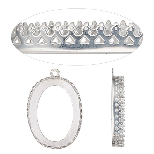 Drop, sterling silver, 26x19.5mm oval with decorative trim and open back with 25x18mm oval cabochon bezel setting. Sold individually. image number 0