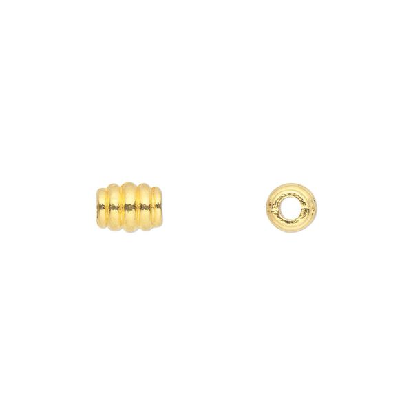 Bead, gold-finished "pewter" (zinc-based alloy), 7x5mm barrel. Sold per pkg of 50. image number 0