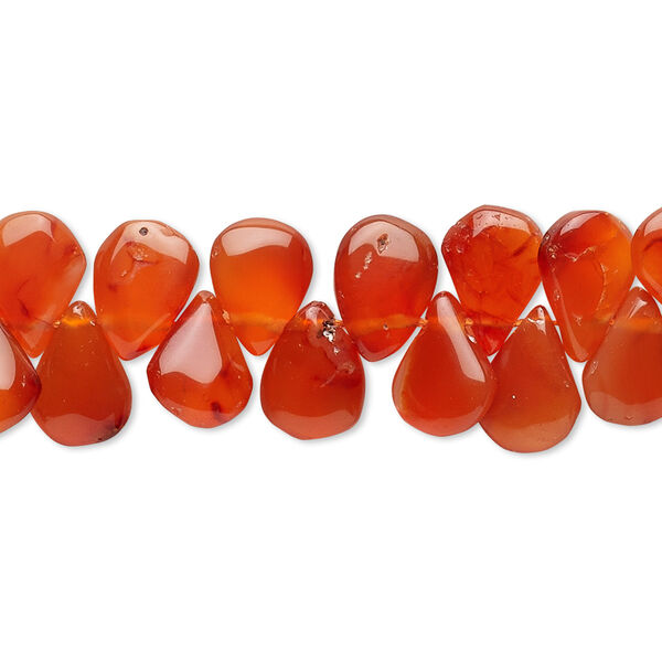 Bead, carnelian (dyed / heated), 7x4mm-10x7mm hand-cut top-drilled teardrop, C grade, Mohs hardness 6-1/2 to 7. Sold per 15-1/2" to 16" strand. image number 0