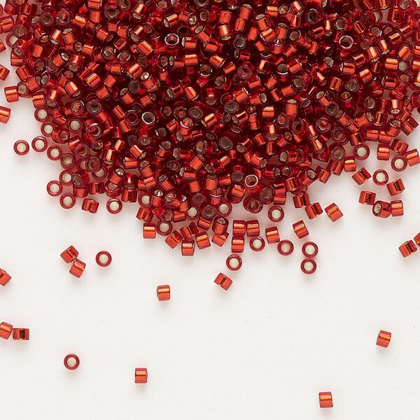 Seed bead, Delica®, glass, pkg/50g, #11 round, transparent silver-lined brick red (DB-0603). image number 0