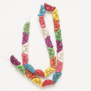 "Magnesite" / resin 1pkg1, carved moon bead 15 inch mixed colors 17x9mm-18x10mm