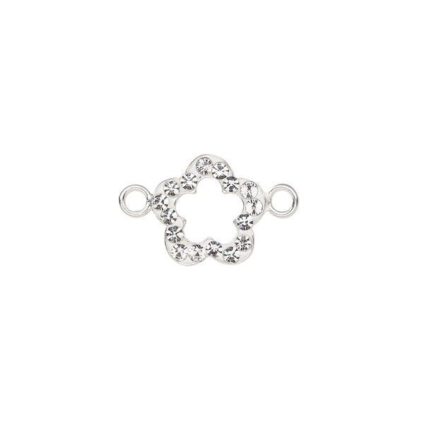 Link, crystal / epoxy / sterling silver, clear and white, 10mm single-sided flower. Sold individually. image number 0