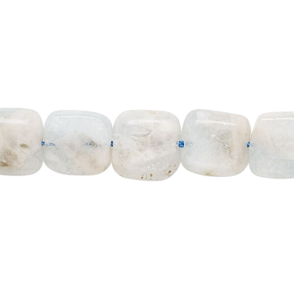 Bead, aquamarine (heated), 10mm rounded square with 0.4-1.4mm hole, D grade, Mohs hardness 7-1/2 to 8. Sold per 15-inch strand. image number 0