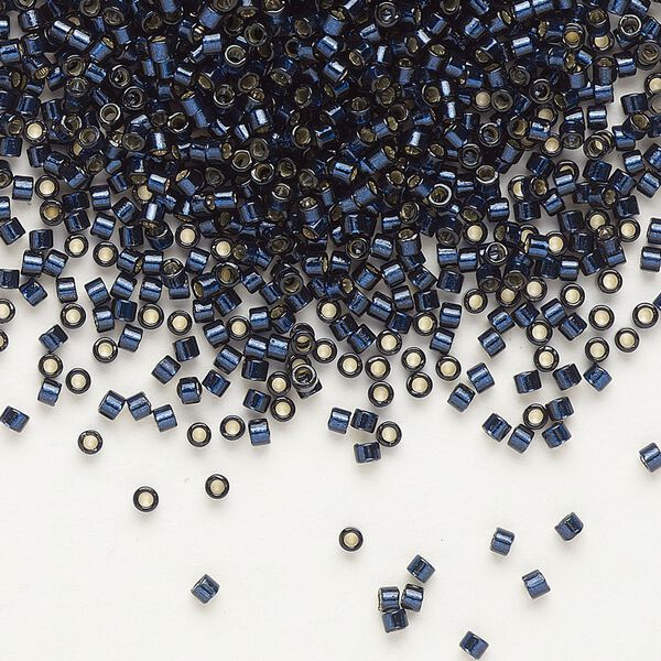 Seed bead, Delica®, glass, pkg/7.5g, #11 round, Duracoat® transparent silver-lined dark navy blue (DB-2192). image number 0