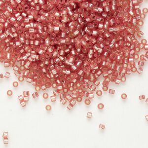 Seed bead, Delica®, glass, pkg/250g, #11 round, translucent semi-matte silver-lined light cranberry (DB-0685).