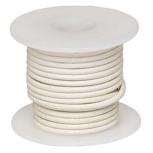 Cord, leather (dyed), white, 1.4-1.6mm round. Sold per 5-yard spool.