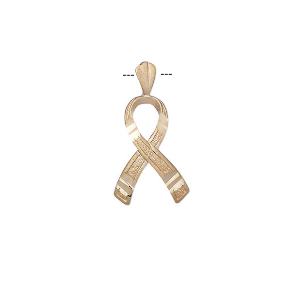 Pendant, 14Kt rose gold, 17x11mm diamond-cut awareness ribbon. Sold individually. image number 0