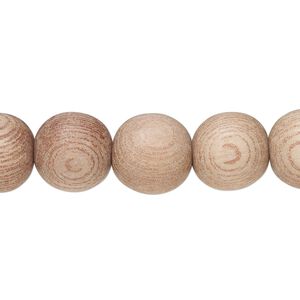Bead, corkwood tree (natural), pkg/15-1/2 to 16 inches, 12mm round.