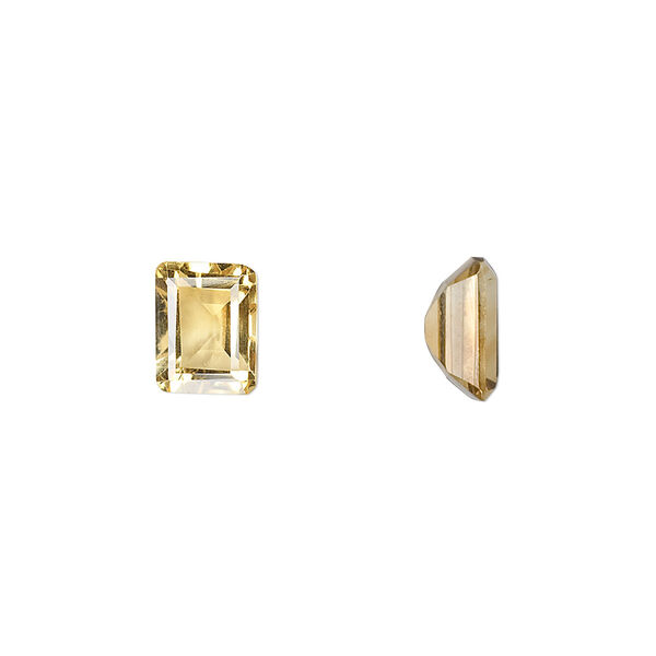 Gem, citrine (heated), 9x7mm faceted emerald-cut, A grade, Mohs hardness 7. Sold individually. image number 0