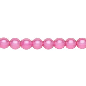 Bead, Czech pressed glass, pearlized pink, 6mm round. Sold per 15-1/2" to 16" strand, approximately 65 beads.