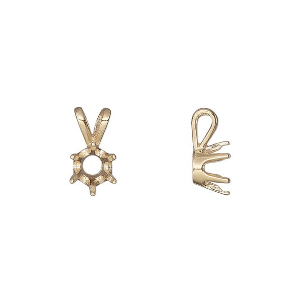 Pendant, Sure-Set™, 14Kt gold, 6.5mm with 6-prong round setting. Sold individually. image number 0