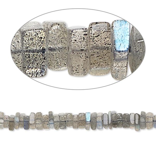 Bead, labradorite (natural), 4x1mm-6x2mm hand-cut square rondelle, B grade, Mohs hardness 6 to 6-1/2. Sold per 8-inch strand, approximately 95-150 beads. image number 0
