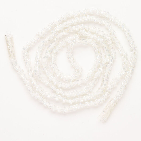 Cord, glass, pkg/40 inches, 5-6mm round hand-crocheted seed bead cord, white and clear AB. image number 0