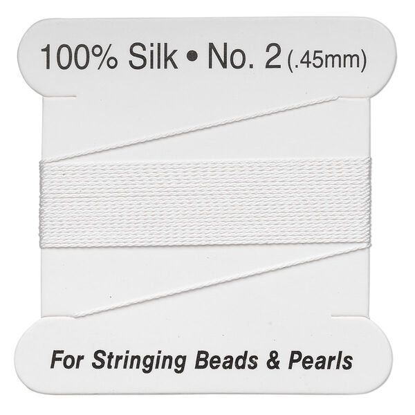 Thread, silk, white, size #2. Sold per 2-meter card. image number 0