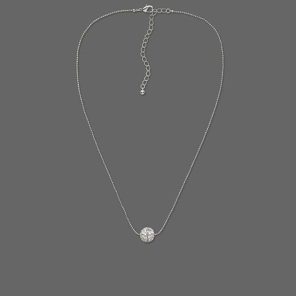 Necklace, Czech rhinestone and imitation rhodium-plated brass, clear, 18 inches with 3-inch extender chain and lobster claw clasp. Sold individually. image number 0