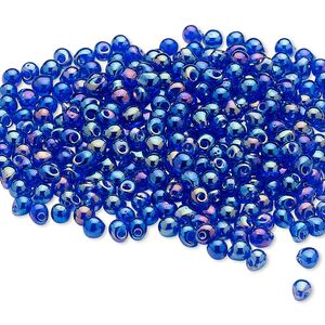 Seed bead, Miyuki, glass, pkg/250g, 3.3x2.8mm mini fringe, opaque rainbow cobalt blue (DP-177).