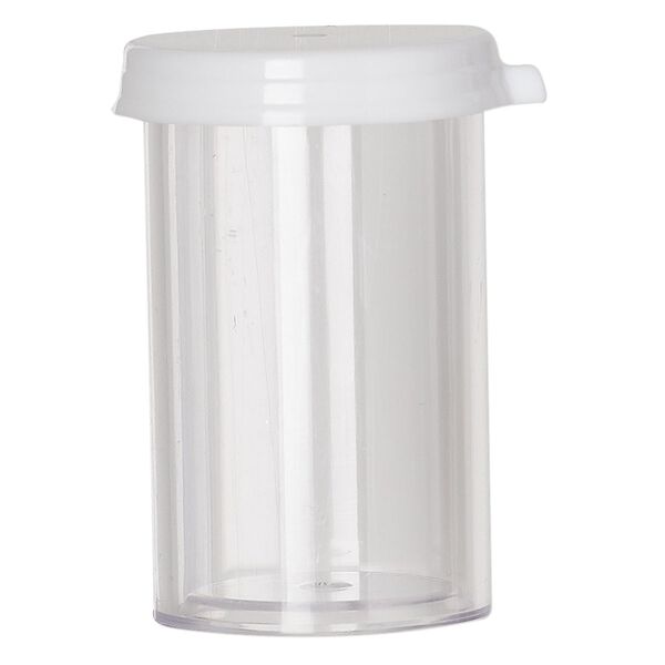 Vial, polystyrene and plastic, clear and white, 1-1/2 x 1-inch small vial with snap on cap. Sold per pkg of 6. image number 1