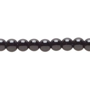 Bead, glass, opaque black, 5-6mm round, economy grade. Sold per 15-inch strand.