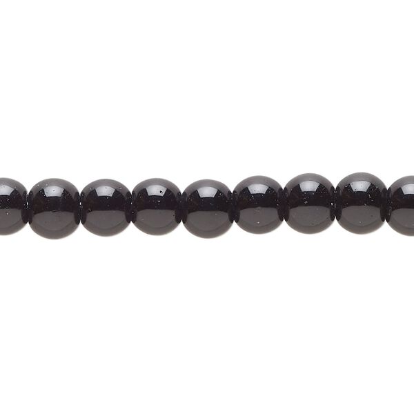 Bead, glass, opaque black, 5-6mm round, economy grade. Sold per 15-inch strand. image number 0