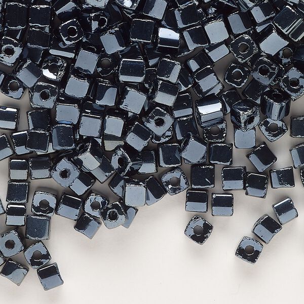 Seed bead, glass, pkg/50g, 3mm square, opaque gunmetal. image number 0
