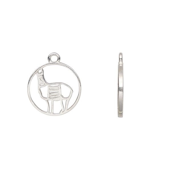 Charm Amoracast® 1pkg1 sterling silver, 12mm 2-sided open llama round image number 0