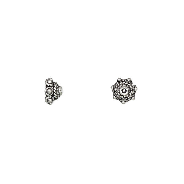 Bead cap, antiqued sterling silver, 6x4mm beaded rondelle, fits 5-7mm bead. Sold per pkg of 6. image number 0