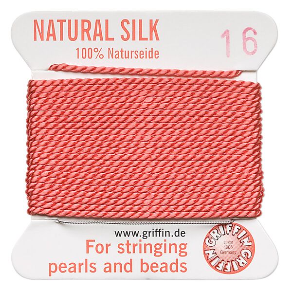 Thread, Griffin, silk, coral, size #16. Sold per 2-meter card (approximately 78 inches). image number 0