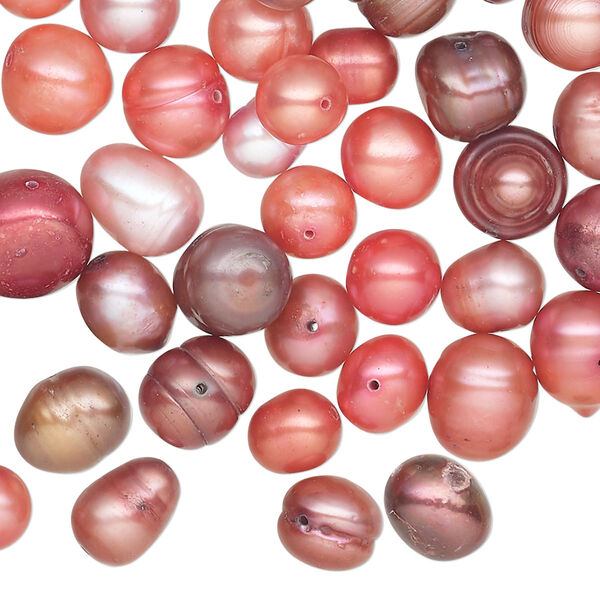 Pearl mix, cultured freshwater (dyed), multi-red, 5-8mm mixed shape, D grade, Mohs hardness 2-1/2 to 4. Sold per 2-ounce pkg. image number 0