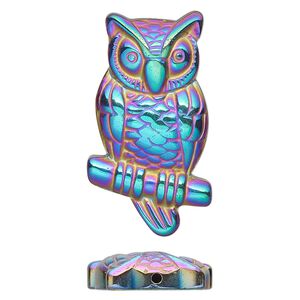 Hemalyke™ 1pkg1, electroplated half-drilled 1-sided owl focal 32.5x18mm