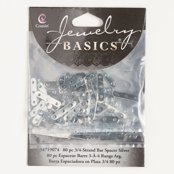 Spacer bar assortment, steel, pkg/80, 17x4mm 3-strand and 23x4mm 4-strand, fits up to 6mm round beads, antique silver finish. image number 0