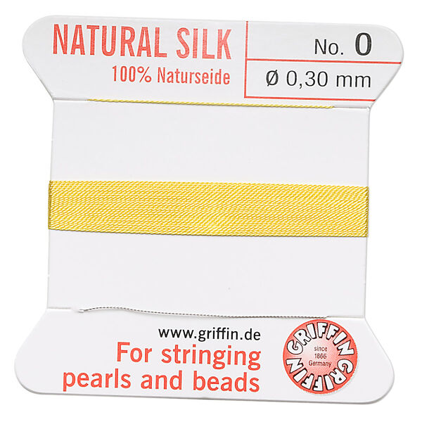 Thread, Griffin, silk, yellow, size #0. Sold per 2-meter card (approximately 78 inches). image number 0