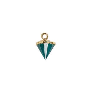Green onyx / sterling silver 1pkg1, electroplated gold-finished hand-cut faceted cone drop 9x8mm-11x8mm