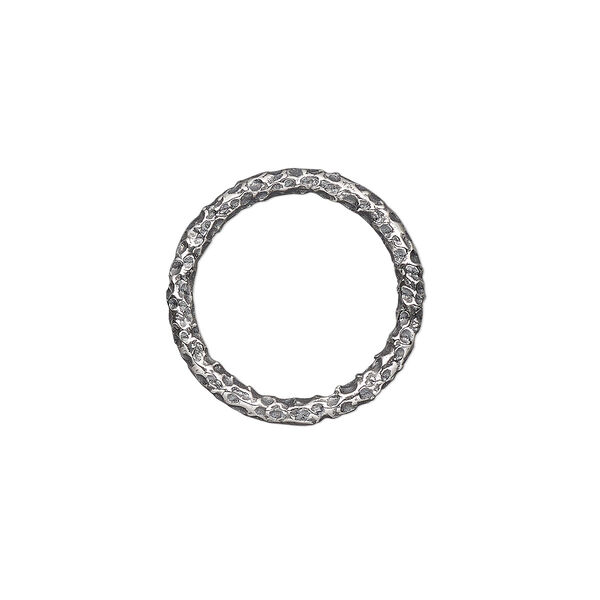 Jump ring, antiqued sterling silver, 16mm hammered round, 12.8mm inside diameter, 12 gauge. Sold Individually. image number 0