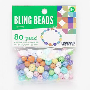 Bead mix, plastic, opaque mixed colors, 8-10mm round with dots. Sold per pkg of 80.