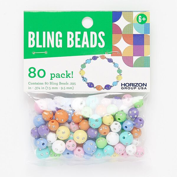 Bead mix, plastic, opaque mixed colors, 8-10mm round with dots. Sold per pkg of 80. image number 0