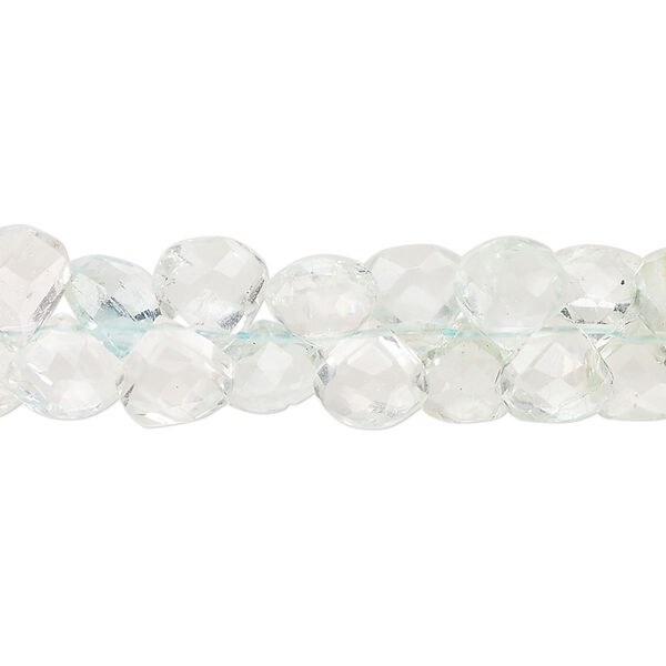 Goshenite / aquamarine / golden beryl 1pkg1, hand-cut top-drilled faceted puffed teardrop bead B- grade, 8 inch graduated 6-10mm image number 0