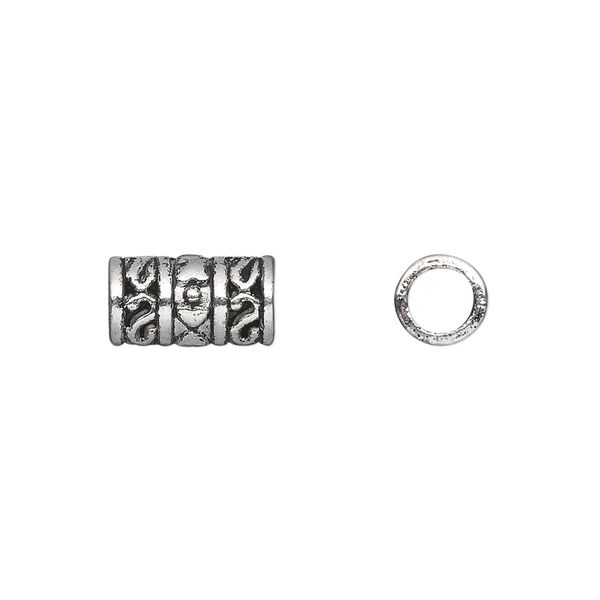 Bead, antique silver-plated "pewter" (zinc-based alloy), 12x6mm tube. Sold per pkg of 20. image number 0