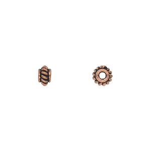 Bead, antique copper-plated copper, 6x4mm rondelle with rope pattern. Sold per pkg of 40.