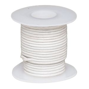 Cord, leather (dyed), white, 1-1.2mm round. Sold per 5-yard spool.