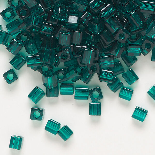 Seed bead, Miyuki, glass, pkg/25g, 3.5-3.7mm square, transparent dark green (SB-147). image number 0