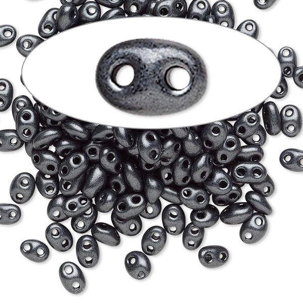 Seed bead, Preciosa Twin™ Czech glass, pkg/10g, 5x2.5mm oval, opaque grey terra pearl black, (28949). image number 0