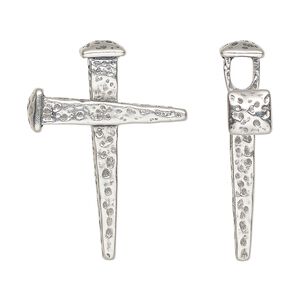 Focal, antiqued sterling silver, 33x32mm single-sided nail cross with 3.3mm hole. Sold individually.
