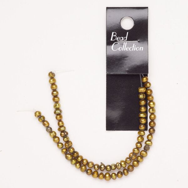 Pearl cultured freshwater pk 4-5mm semi-round, golden olive C- grade, 10 inch dyed image number 0