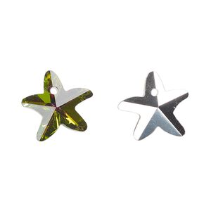 Drop, glass, opaque clear vitrail medium, 14mm starfish. Sold per pkg of 10.