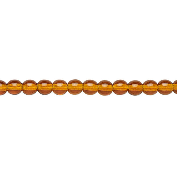 Bead, Preciosa, Czech glass druk, transparent dark topaz, 4mm round. Sold per 15-1/2" to 16" strand. image number 0