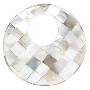 Focal, black lip shell / mother-of-pearl shell / resin (assembled) 1pkg1, 49-50mm top-drilled 1sided curved go-go with checkerboard pattern.