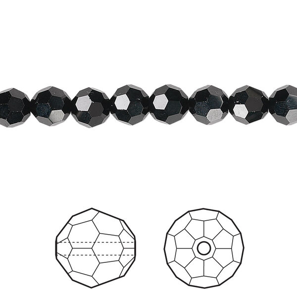 Bead 12pk jet, Crystal Passions® 6mm round 5000 image number 0