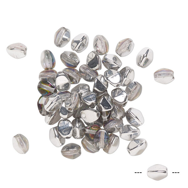 Bead, Preciosa, Czech pressed glass, translucent clear half-coated vitrail and opaque silver, 5x4mm buckwheat. Sold per pkg of 50. image number 0